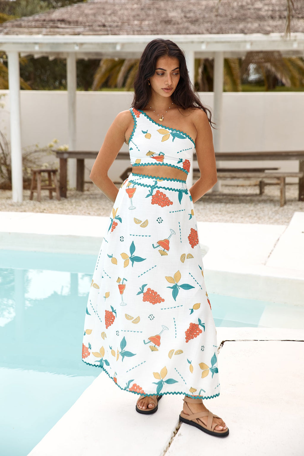 Lemon Wedge One Shoulder Crop Top Green