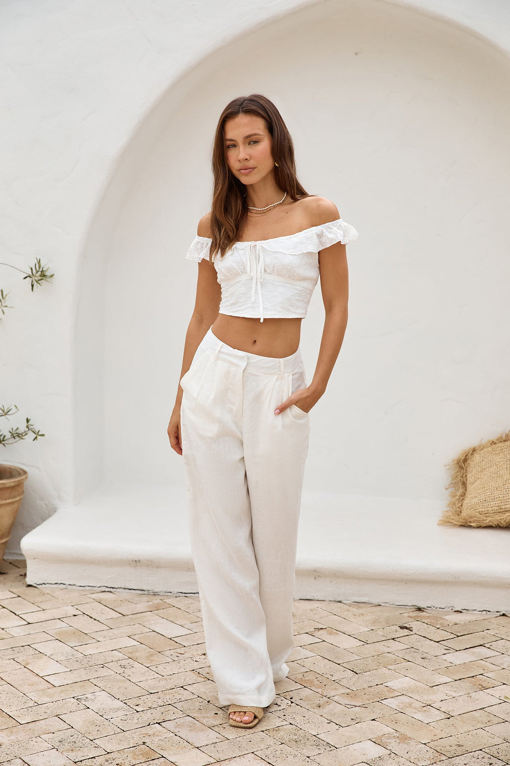 Whispering Willows Crop Top White