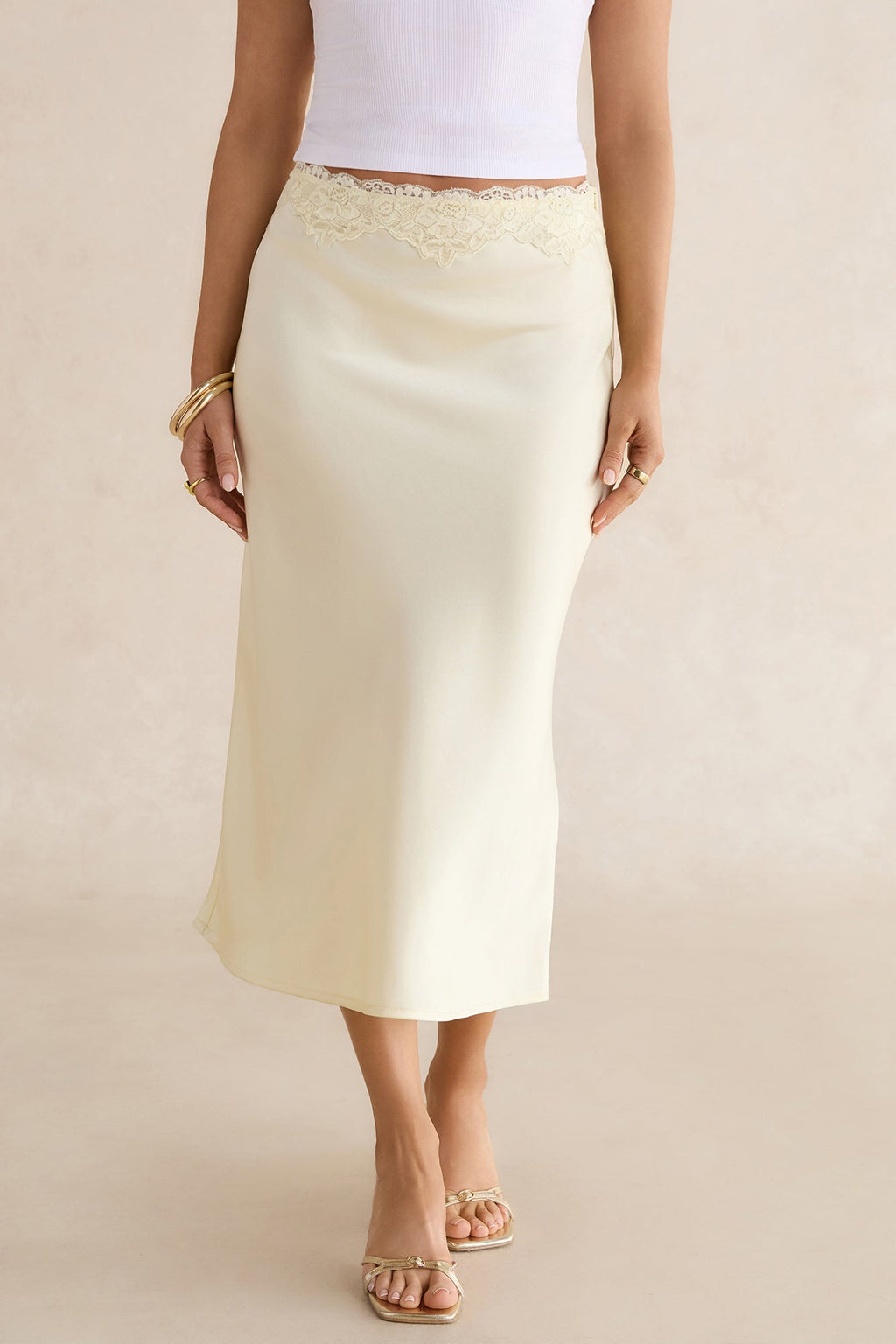 Coastal Cities Satin Midi Skirt Butter