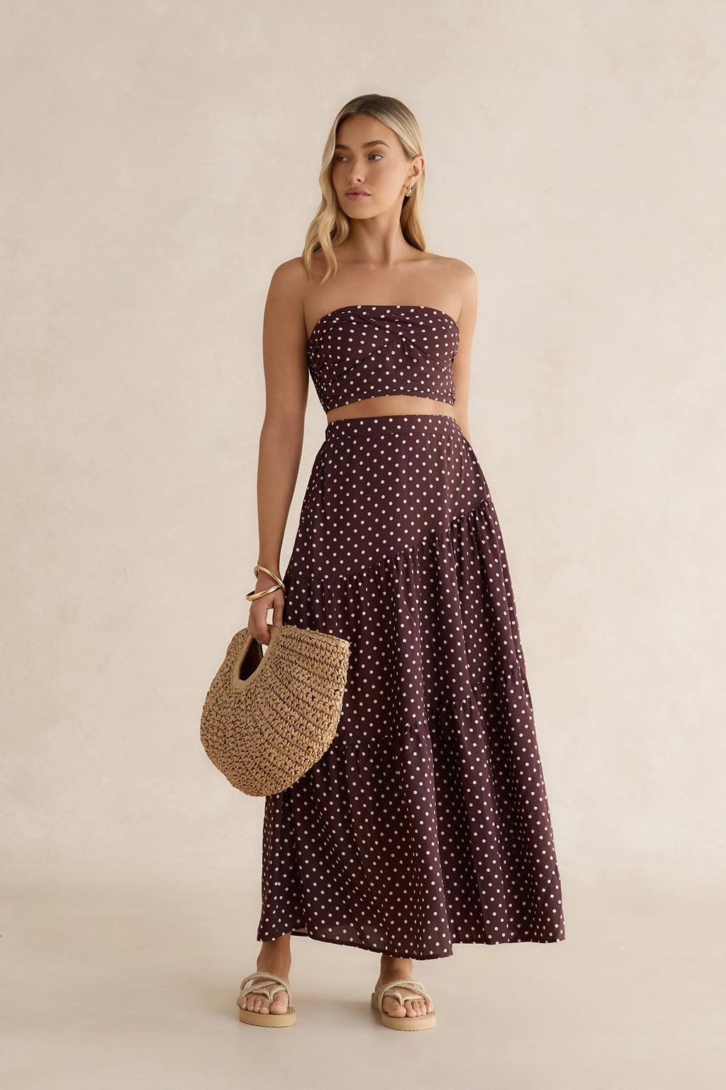 Shimmering Sands Polka Dot Crop Top Brown