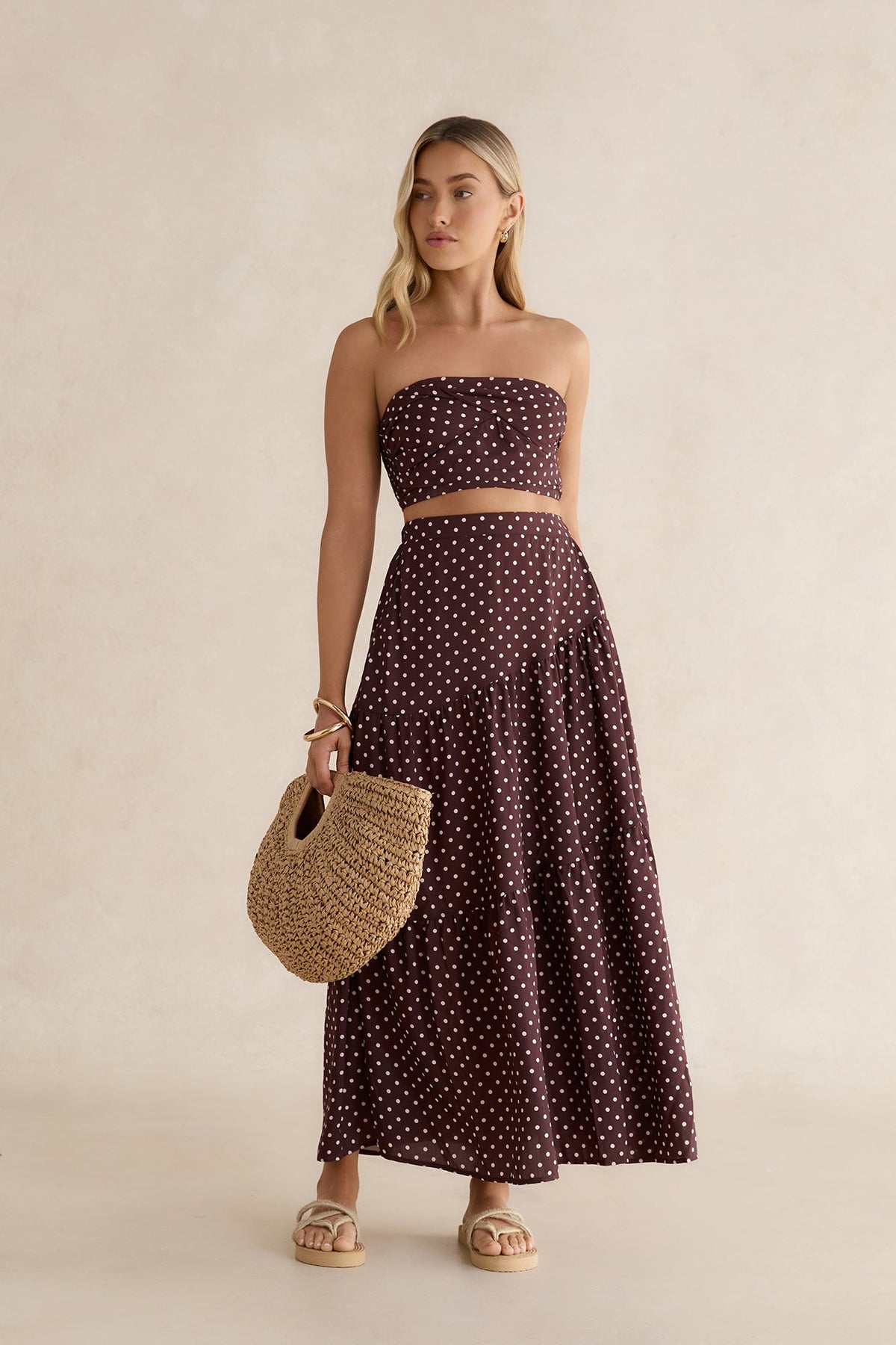 Shimmering Sands Polka Dot Crop Top Brown
