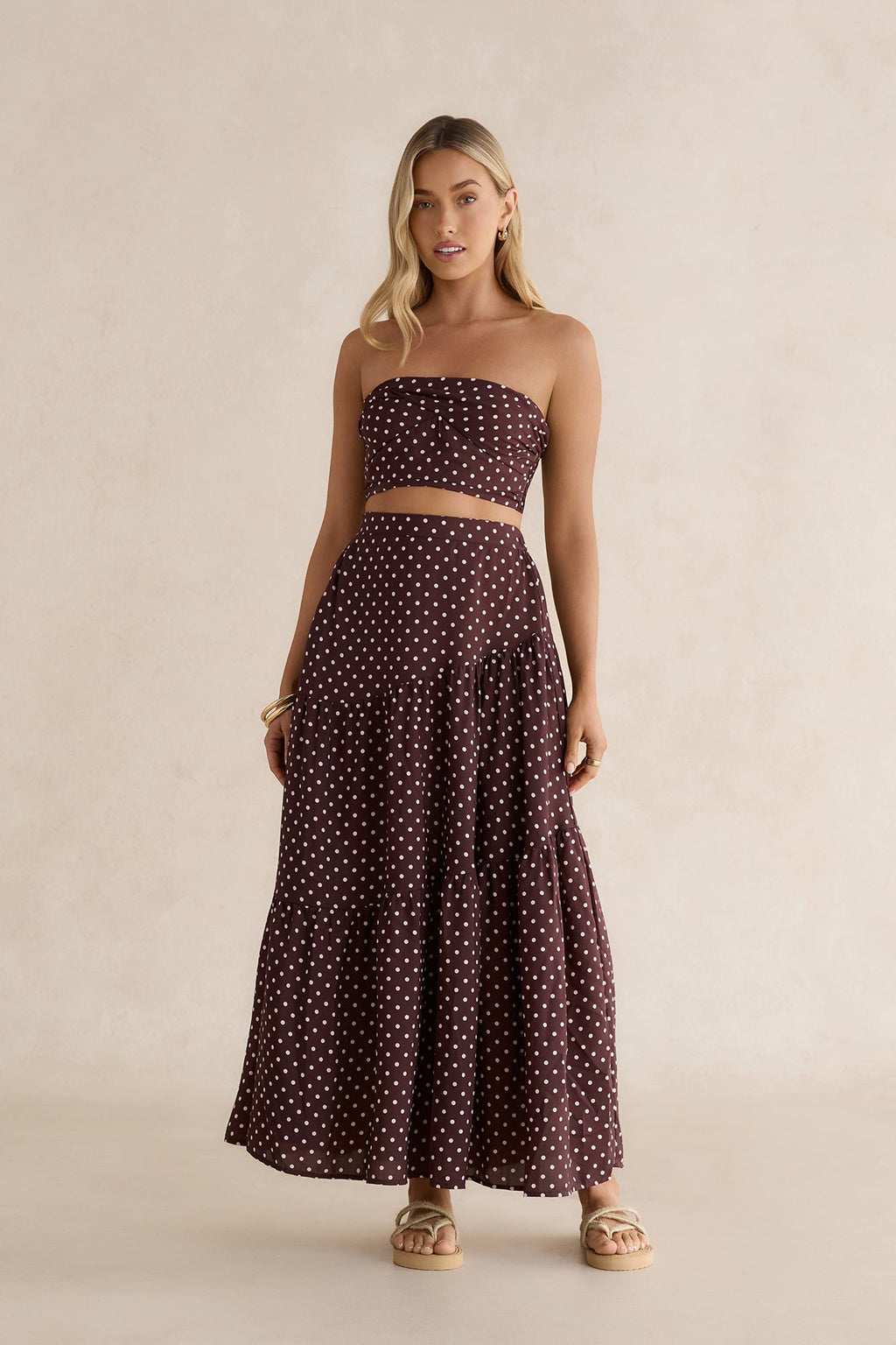 Shimmering Sands Polka Dot Crop Top Brown