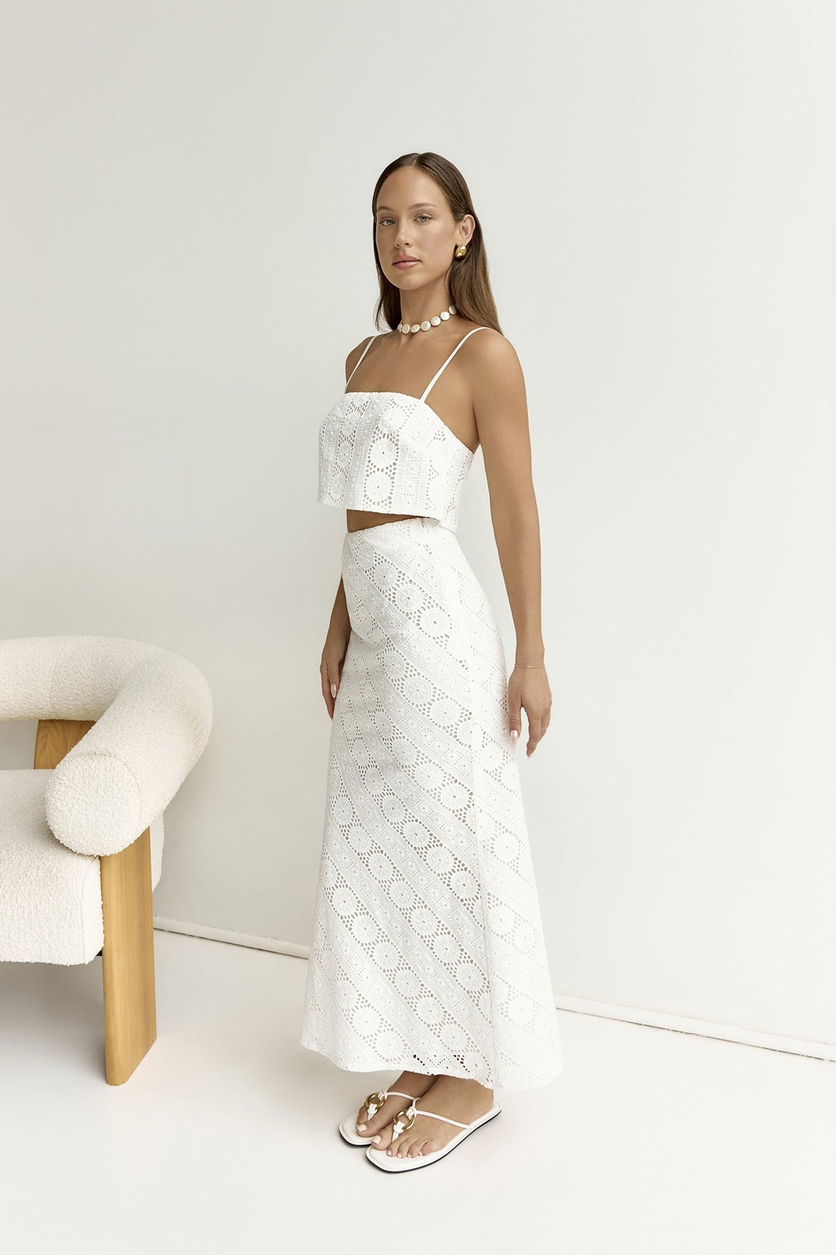 Island Calm Embroidered Maxi Skirt White