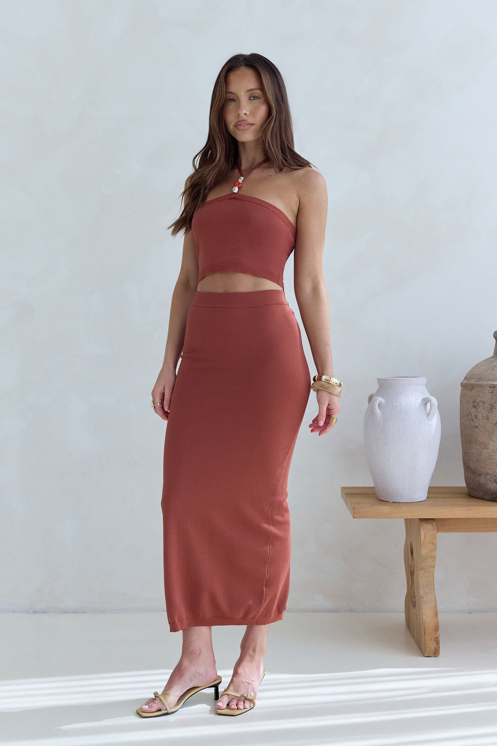 Secret Kisses Knit Maxi Skirt Clay