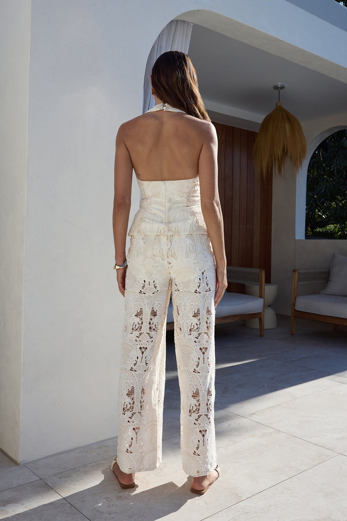 Dream Lace Embroidered Halter Top Cream