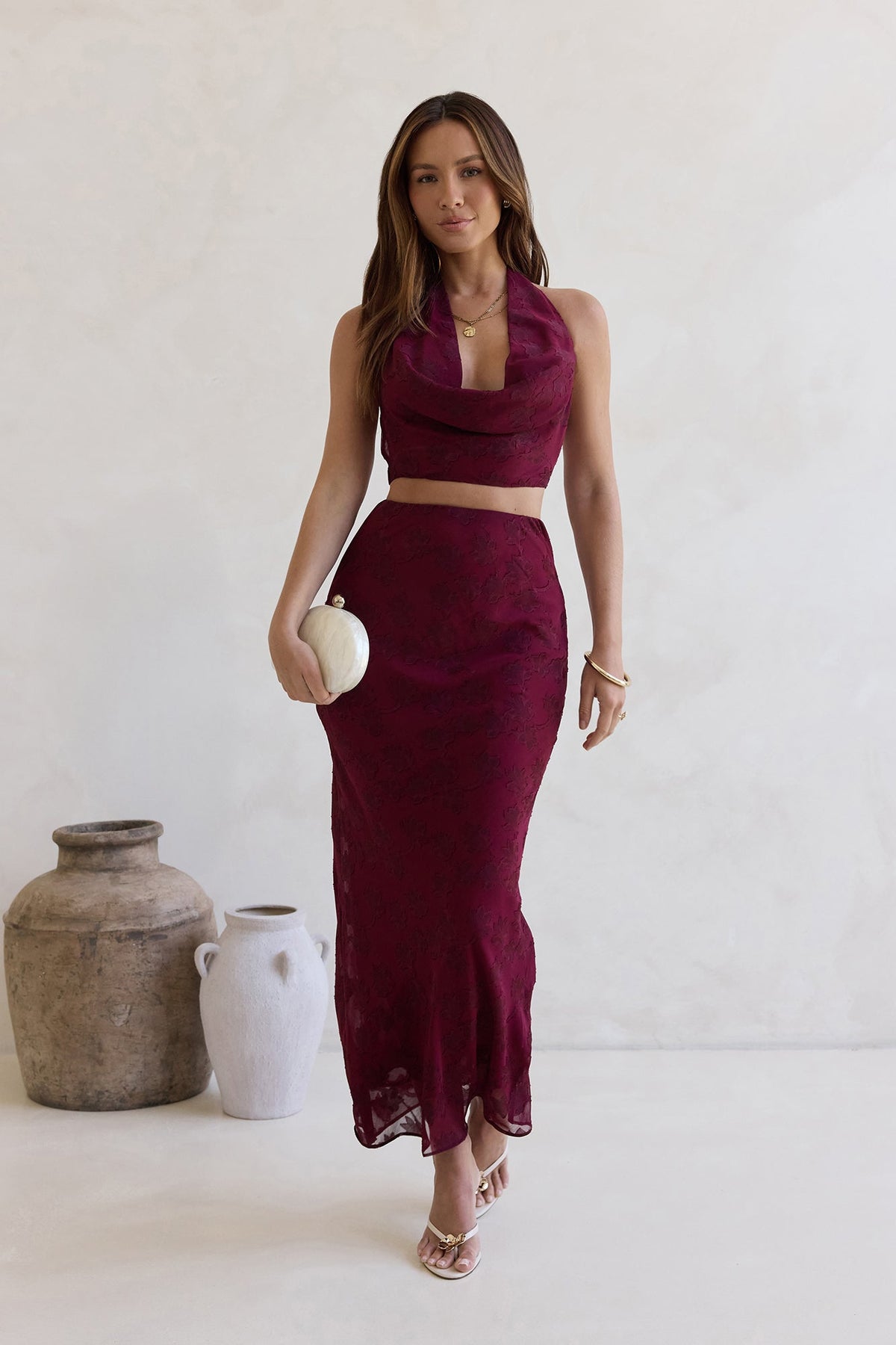 She's The Flame Halter Crop Top Wine