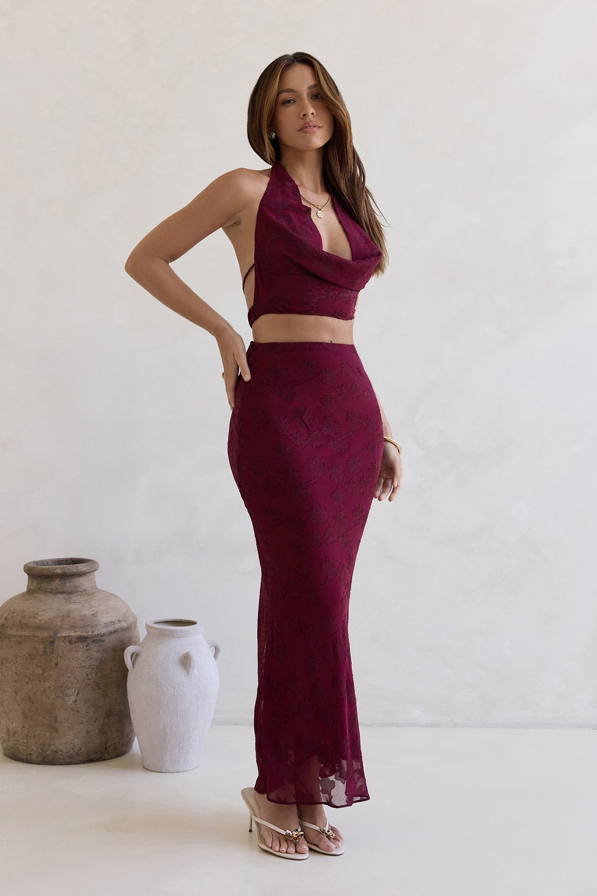 She's The Flame Maxi Skirt Wine