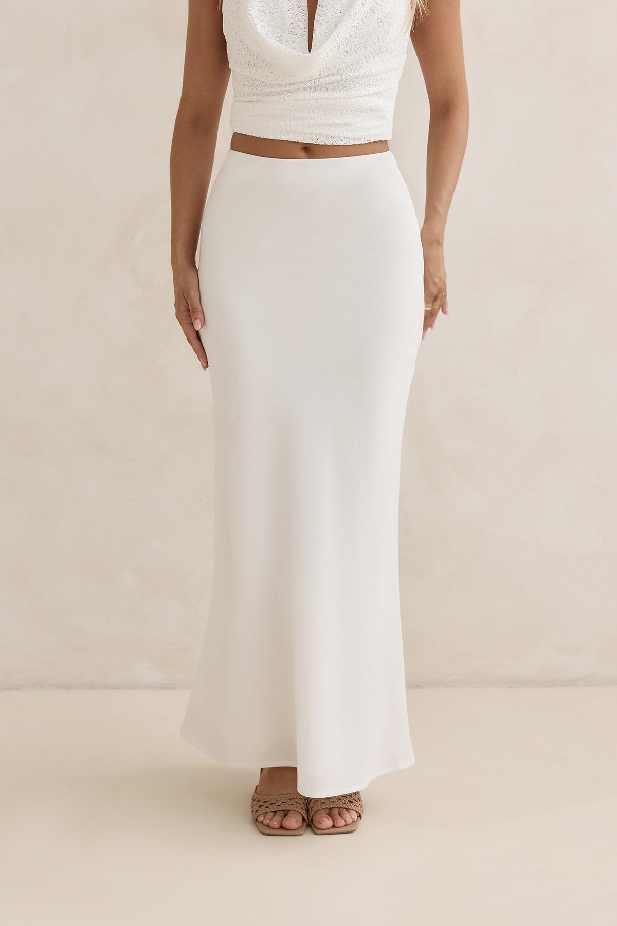 Sunset Drinks Linen Maxi Skirt White