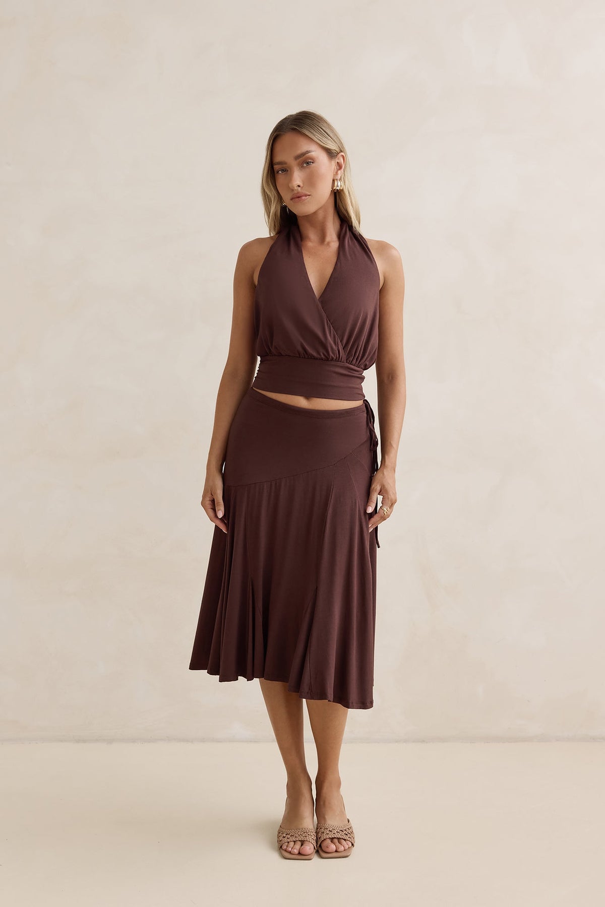 Dreamy Shores Midi Skirt Brown