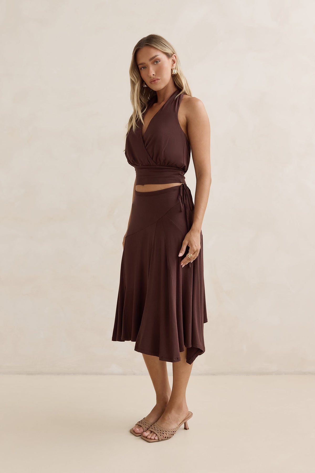 Dreamy Shores Midi Skirt Brown