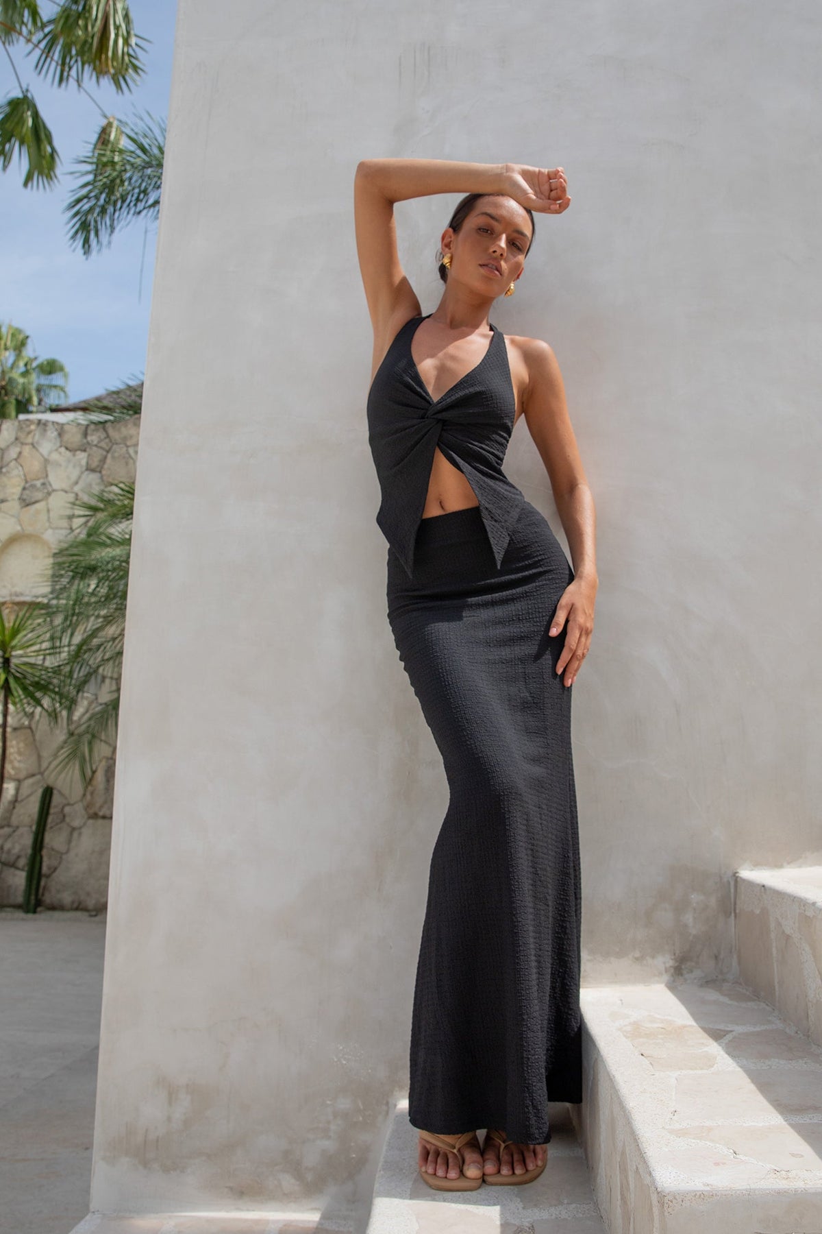 Palm Tree Paradise Halter Top Black
