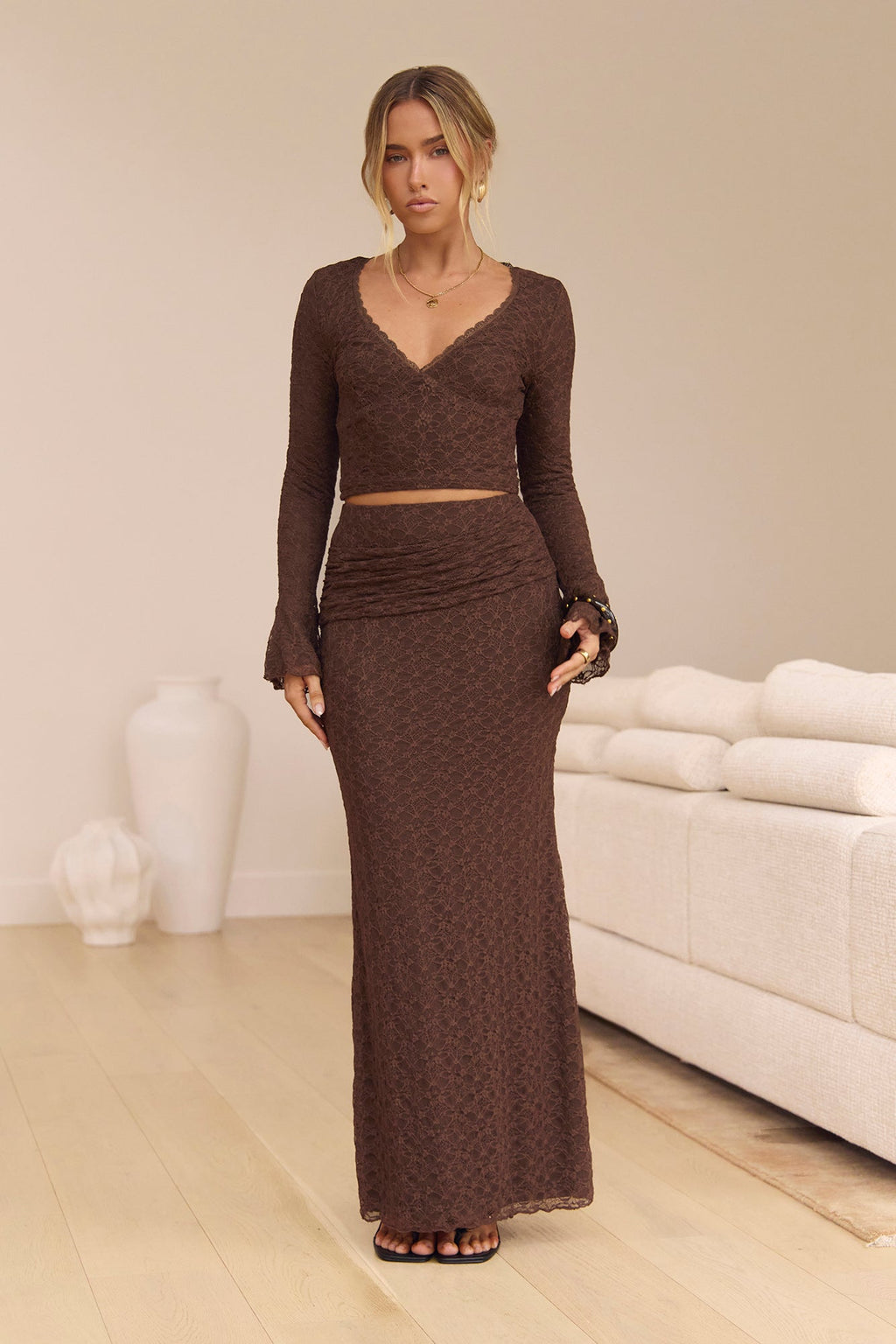 Claire Lace Maxi Skirt Brown